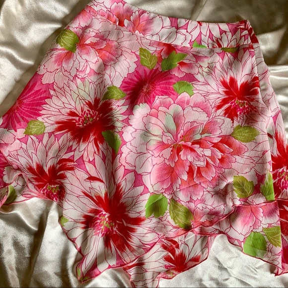 Y2K Pink Layered Floral Gauzy Midi Skirt - Picture 7 of 11